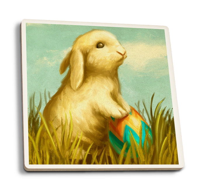 Easter Bunny, Oil Painting, Coaster Set