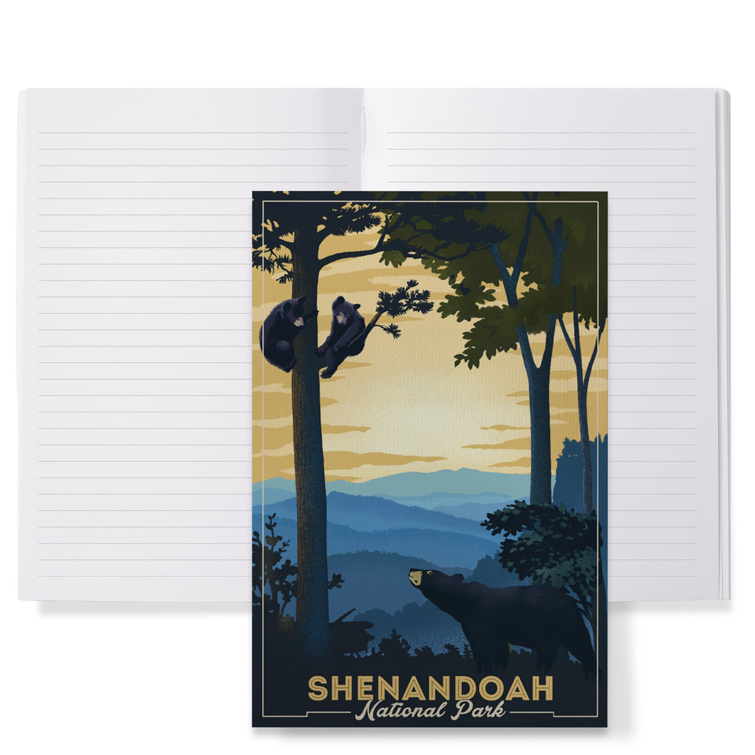 Lined 6x9 Journal, Shenandoah National Park, Black Bears, Lithograph, Lay Flat, 193 Pages, FSC paper