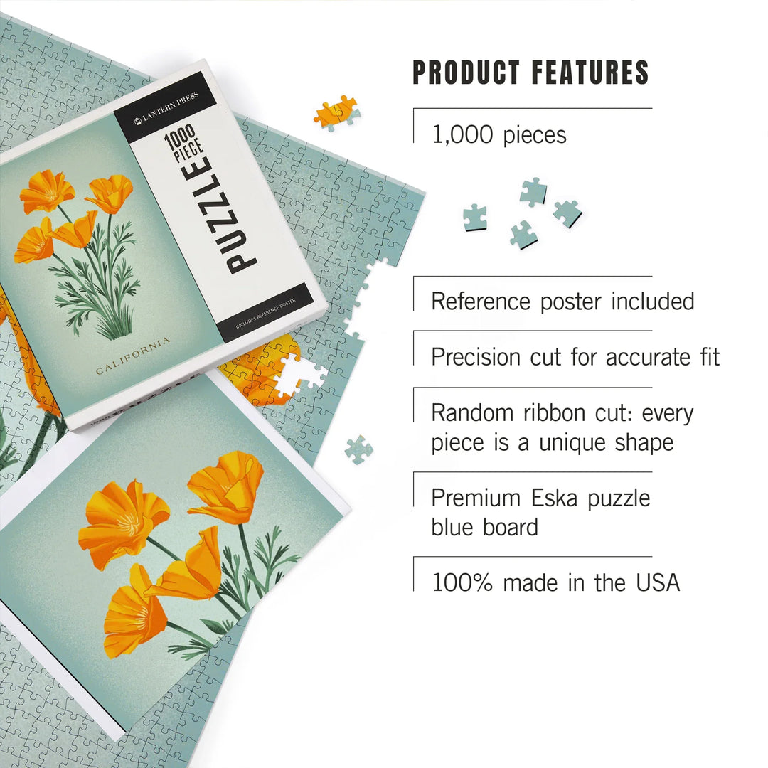 California, Vintage Flora, State Series, California Poppy, 1000 Piece Jigsaw Puzzle