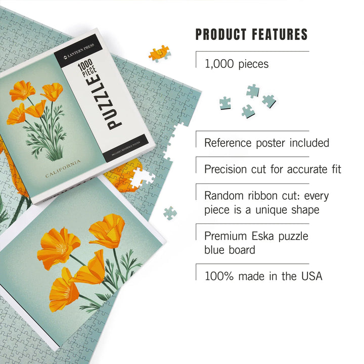 California, Vintage Flora, State Series, California Poppy, 1000 Piece Jigsaw Puzzle