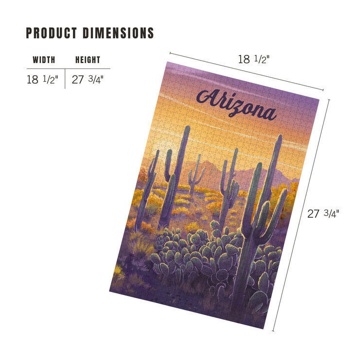 Arizona, Oil Painting, Cactus and Golden Sunset, 1000 Piece Jigsaw Puzzle