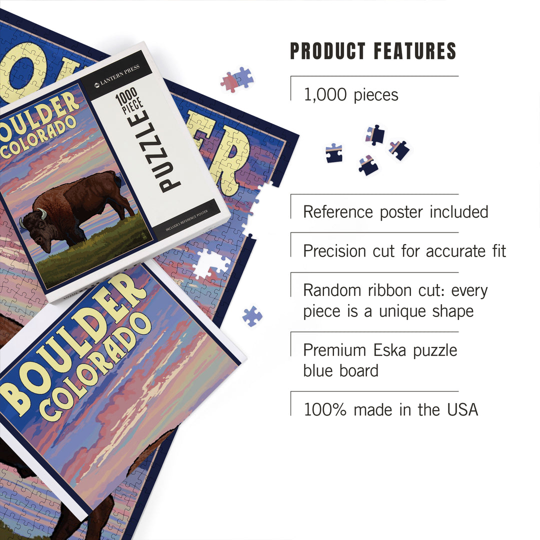 Boulder, Colorado, Bison and Sunset, Jigsaw Puzzle