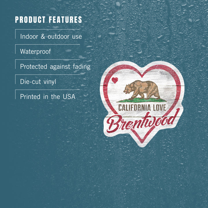 Brentwood, California, State Bear with Heart, Contour, Vinyl Sticker