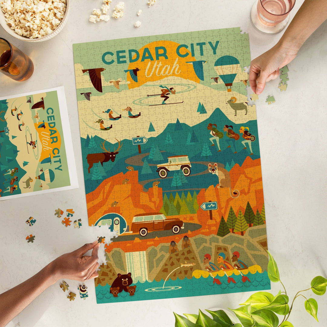 Cedar City, Utah, Mountain, Geometric, Jigsaw Puzzle Puzzle Lantern Press 