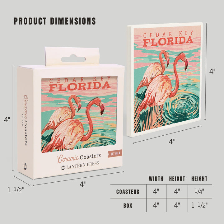Cedar Key, Florida, Flamingos By Water, Coasters Coasters Lantern Press 