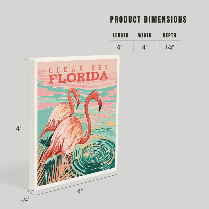 Cedar Key, Florida, Flamingos By Water, Coasters Coasters Lantern Press 
