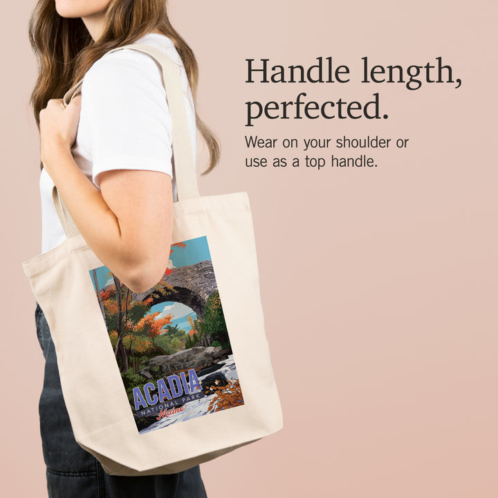 Acadia National Park, Maine, Stone Bridge Illustration, Tote Bag