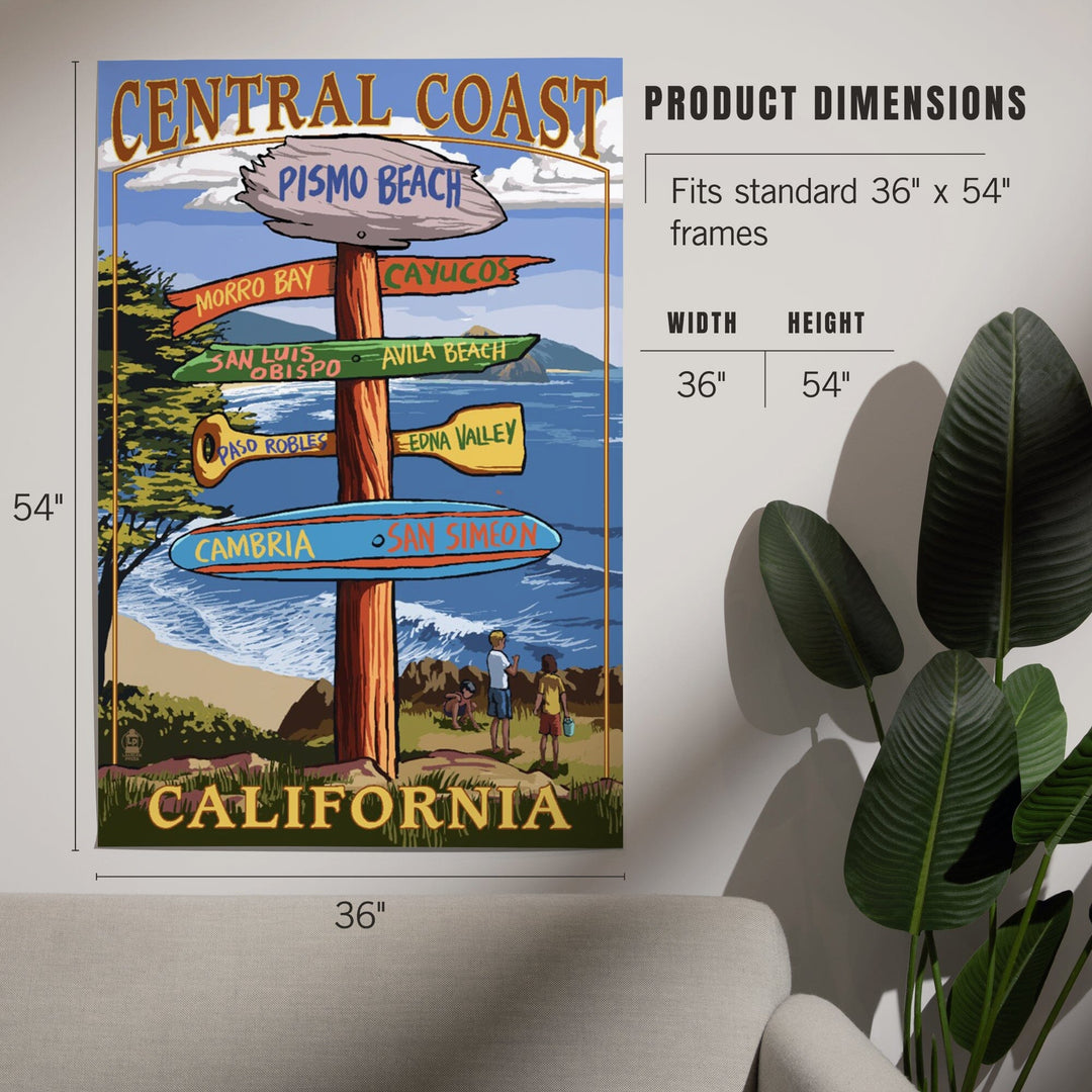 Central Coast, California, Destination Signpost, Art & Giclee Prints Art Lantern Press 