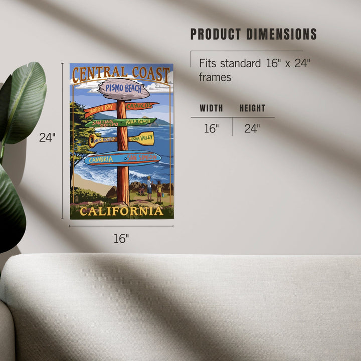 Central Coast, California, Destination Signpost, Art & Giclee Prints Art Lantern Press 