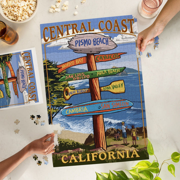 Central Coast, California, Destination Signpost, Jigsaw Puzzle Puzzle Lantern Press 