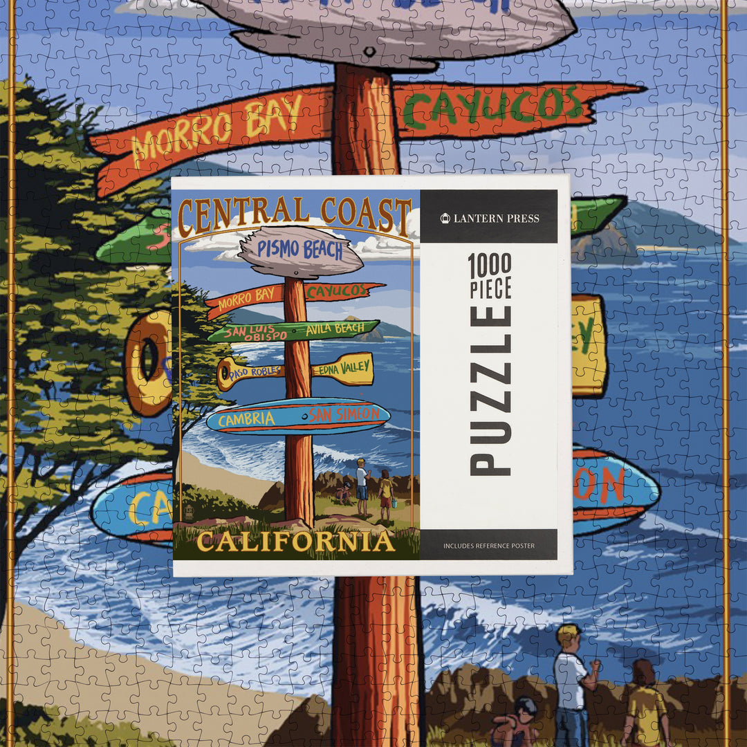 Central Coast, California, Destination Signpost, Jigsaw Puzzle Puzzle Lantern Press 