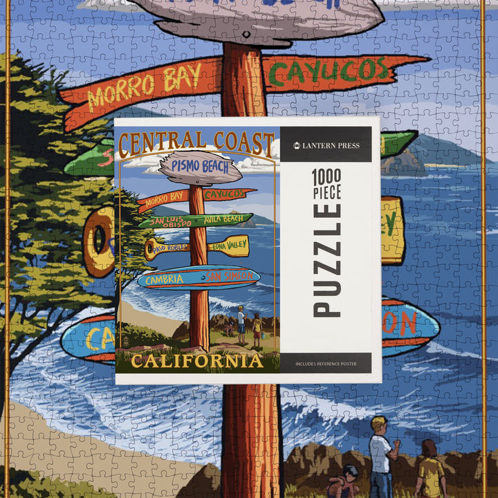 Central Coast, California, Destination Signpost, Jigsaw Puzzle Puzzle Lantern Press 