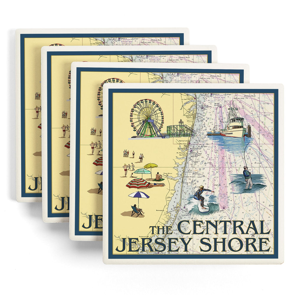 Central Jersey Shore, Nautical Chart, Coasters Coasters Lantern Press 