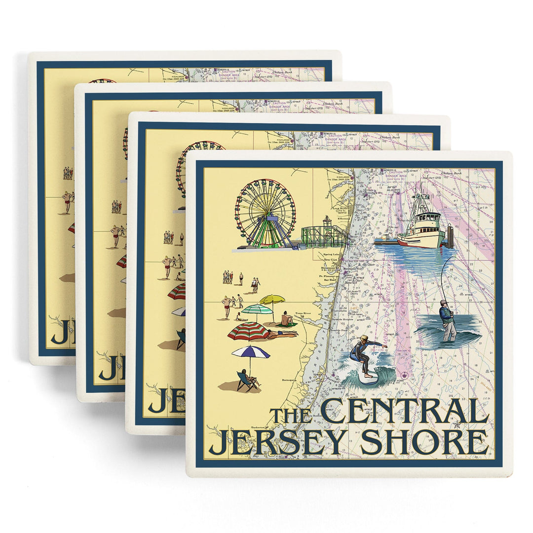 Central Jersey Shore, Nautical Chart, Coasters Coasters Lantern Press 