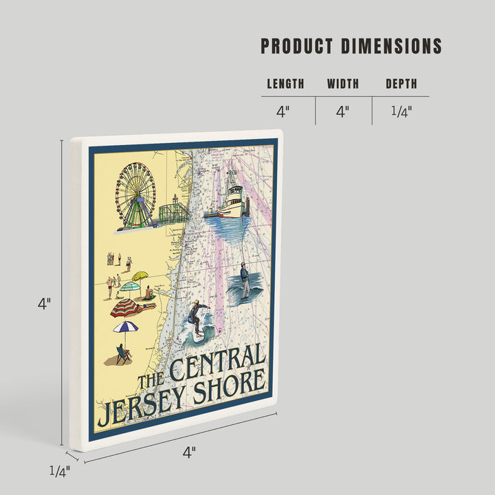 Central Jersey Shore, Nautical Chart, Coasters Coasters Lantern Press 