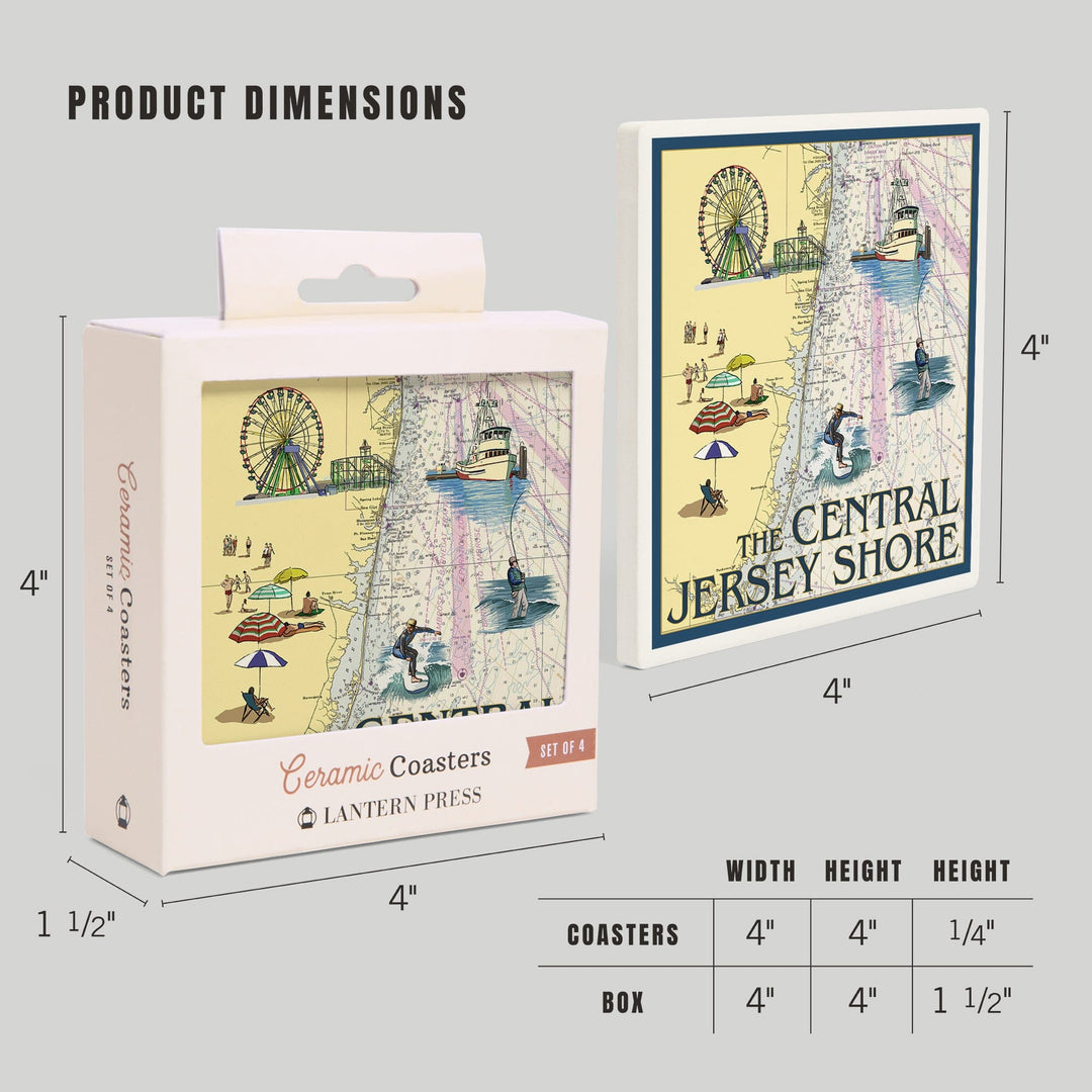 Central Jersey Shore, Nautical Chart, Coasters Coasters Lantern Press 
