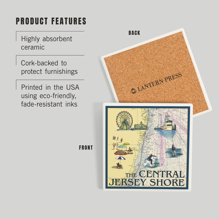Central Jersey Shore, Nautical Chart, Coasters Coasters Lantern Press 