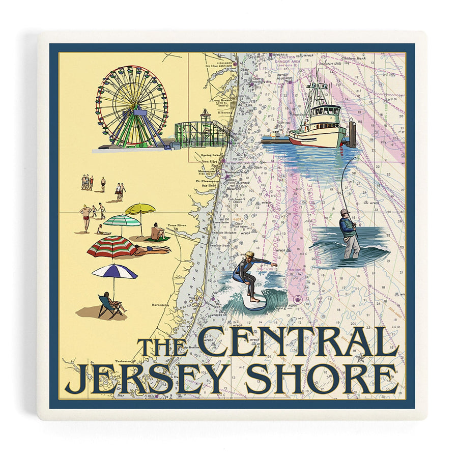Central Jersey Shore, Nautical Chart, Coasters Coasters Lantern Press 