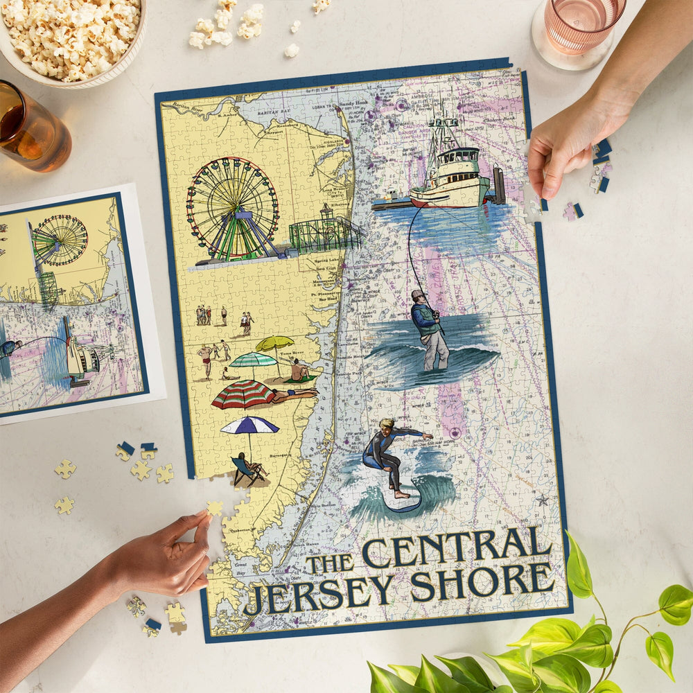 Central Jersey Shore, Nautical Chart, Jigsaw Puzzle Puzzle Lantern Press 