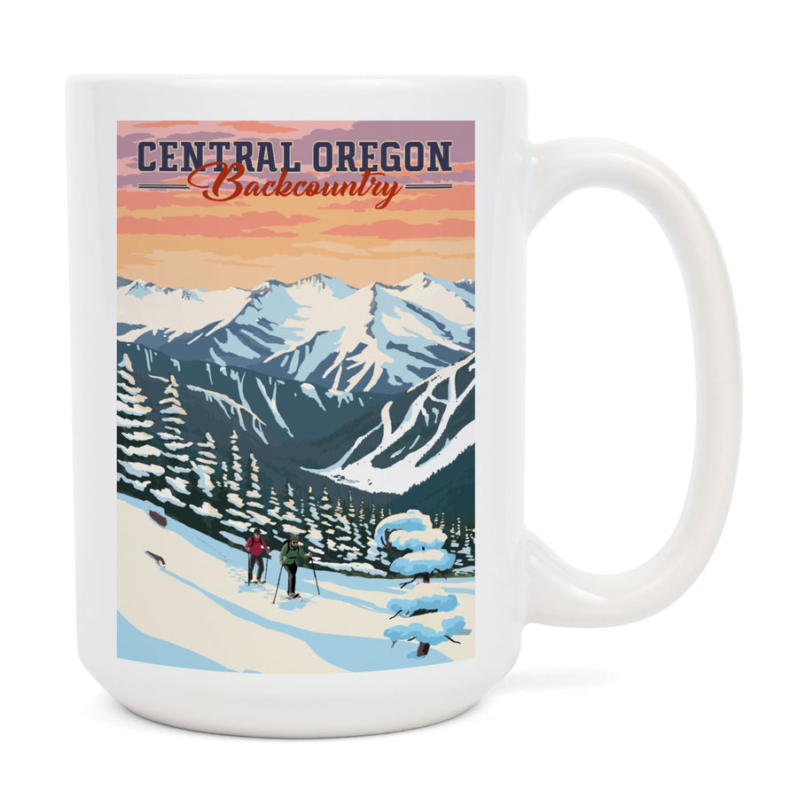 Central Oregon Backcountry, Winter Snowshoers, Lantern Press Artwork, Ceramic Mug - Lantern Press