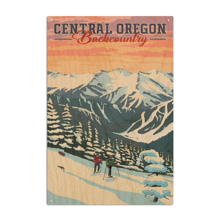 Central Oregon Backcountry, Winter Snowshoers, Lantern Press Artwork, Wood Signs and Postcards - Lantern Press