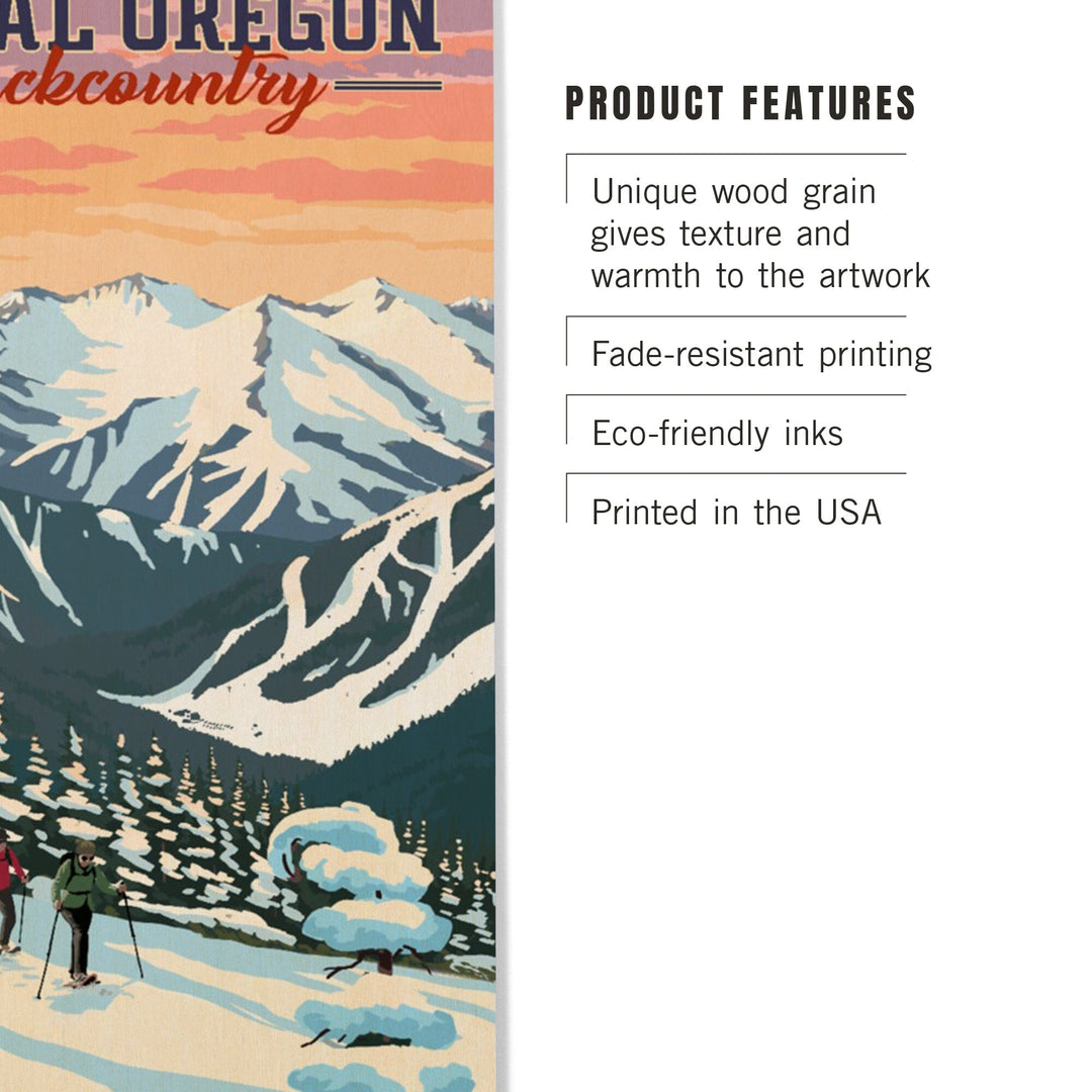 Central Oregon Backcountry, Winter Snowshoers, Lantern Press Artwork, Wood Signs and Postcards - Lantern Press