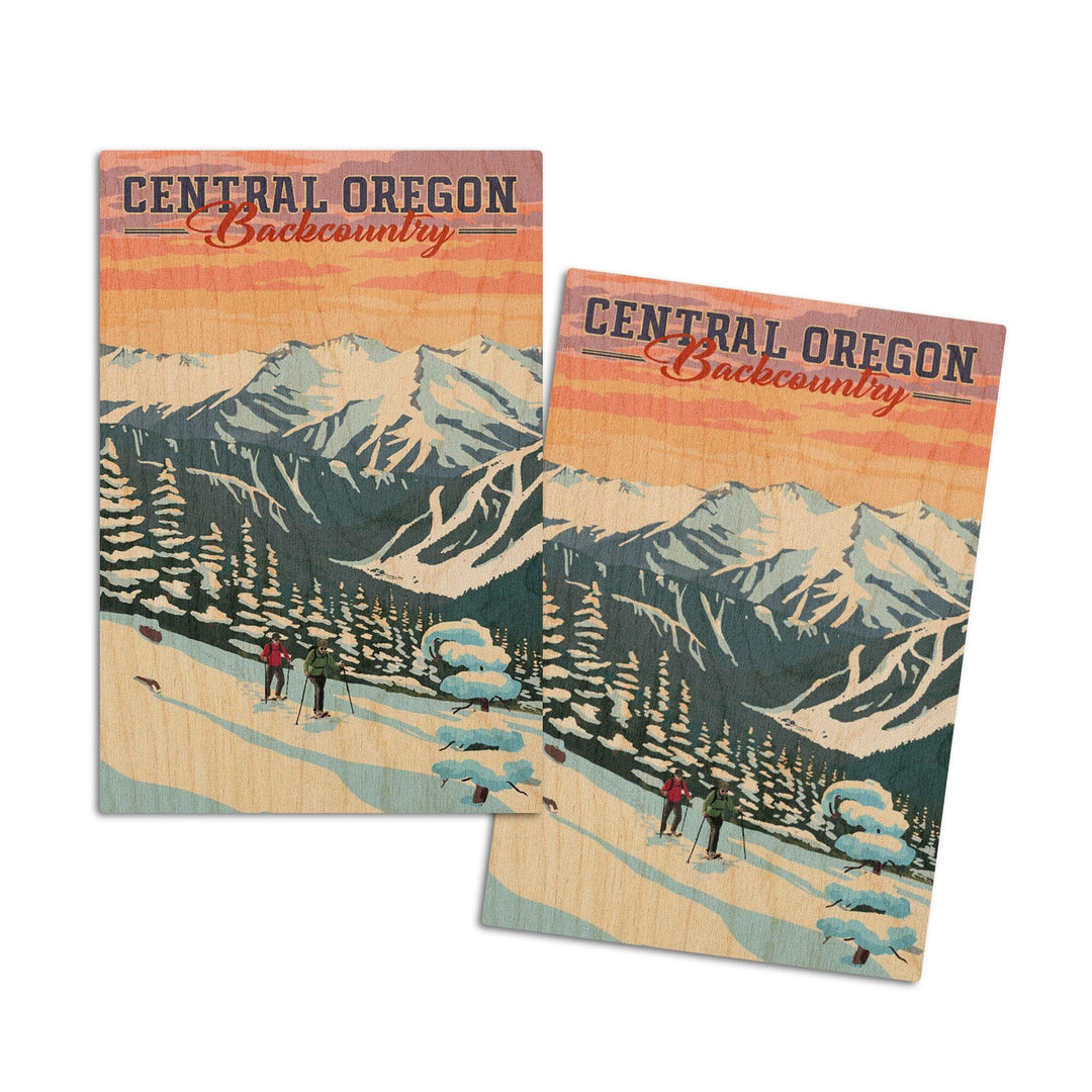 Central Oregon Backcountry, Winter Snowshoers, Lantern Press Artwork, Wood Signs and Postcards - Lantern Press