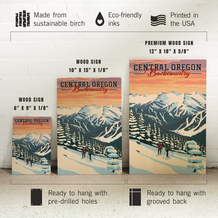 Central Oregon Backcountry, Winter Snowshoers, Lantern Press Artwork, Wood Signs and Postcards - Lantern Press