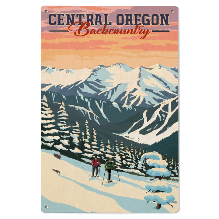 Central Oregon Backcountry, Winter Snowshoers, Lantern Press Artwork, Wood Signs and Postcards - Lantern Press