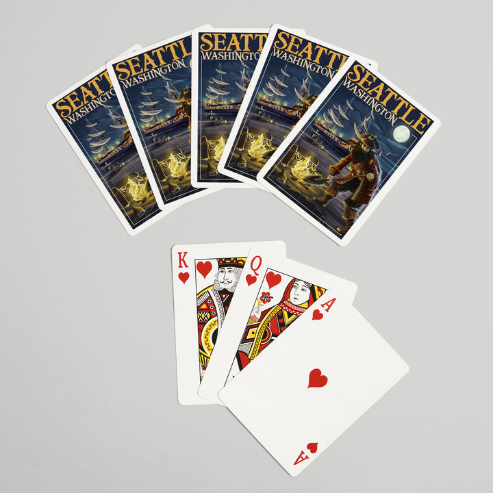 Playing Cards, Seattle, Washington, Pirate and Treasure, 52 Card Deck with Jokers in Box, Unique Art
