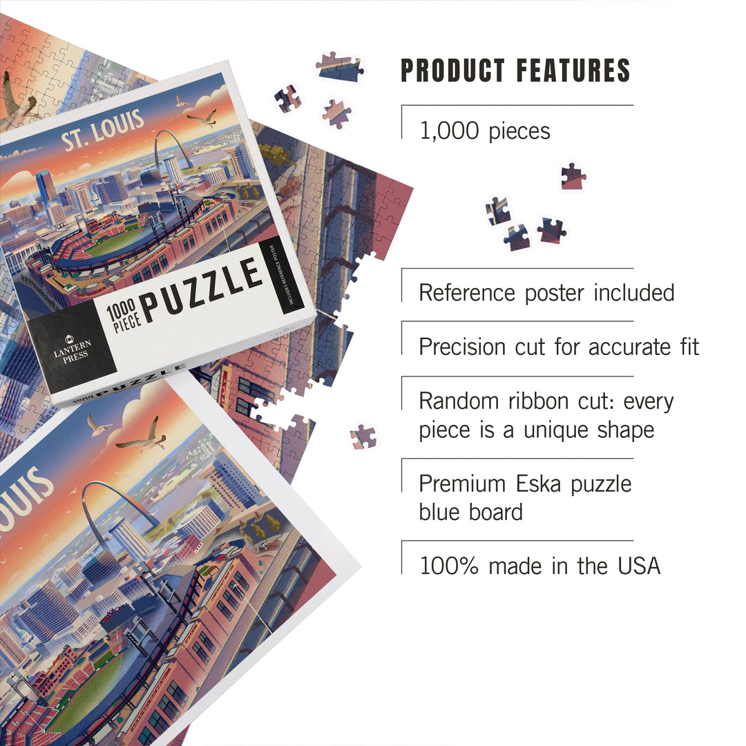 St. Louis, Missouri, Skyline With Stadium, Lithograph, 1000 Piece Jigsaw Puzzle