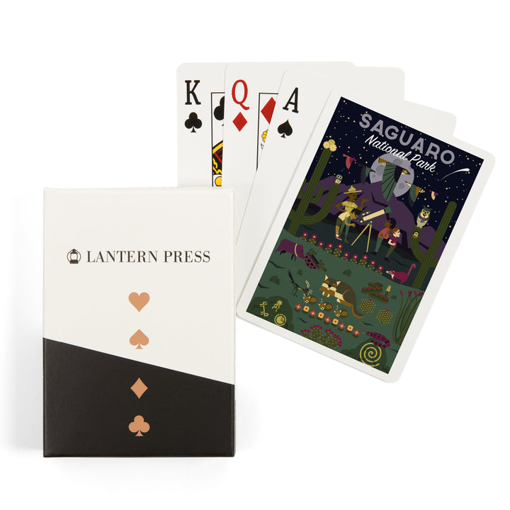 Playing Cards, Saguaro National Park, Arizona, Night, Geometric National Park Series, 52 Card Deck with Jokers in Box, Unique Art