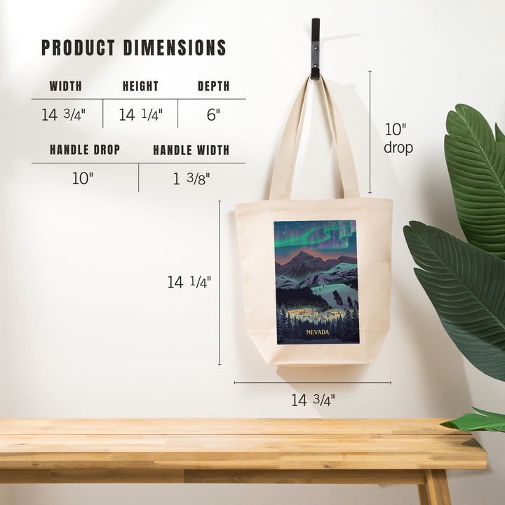 Nevada, Village under Northern Lights, Tote Bag