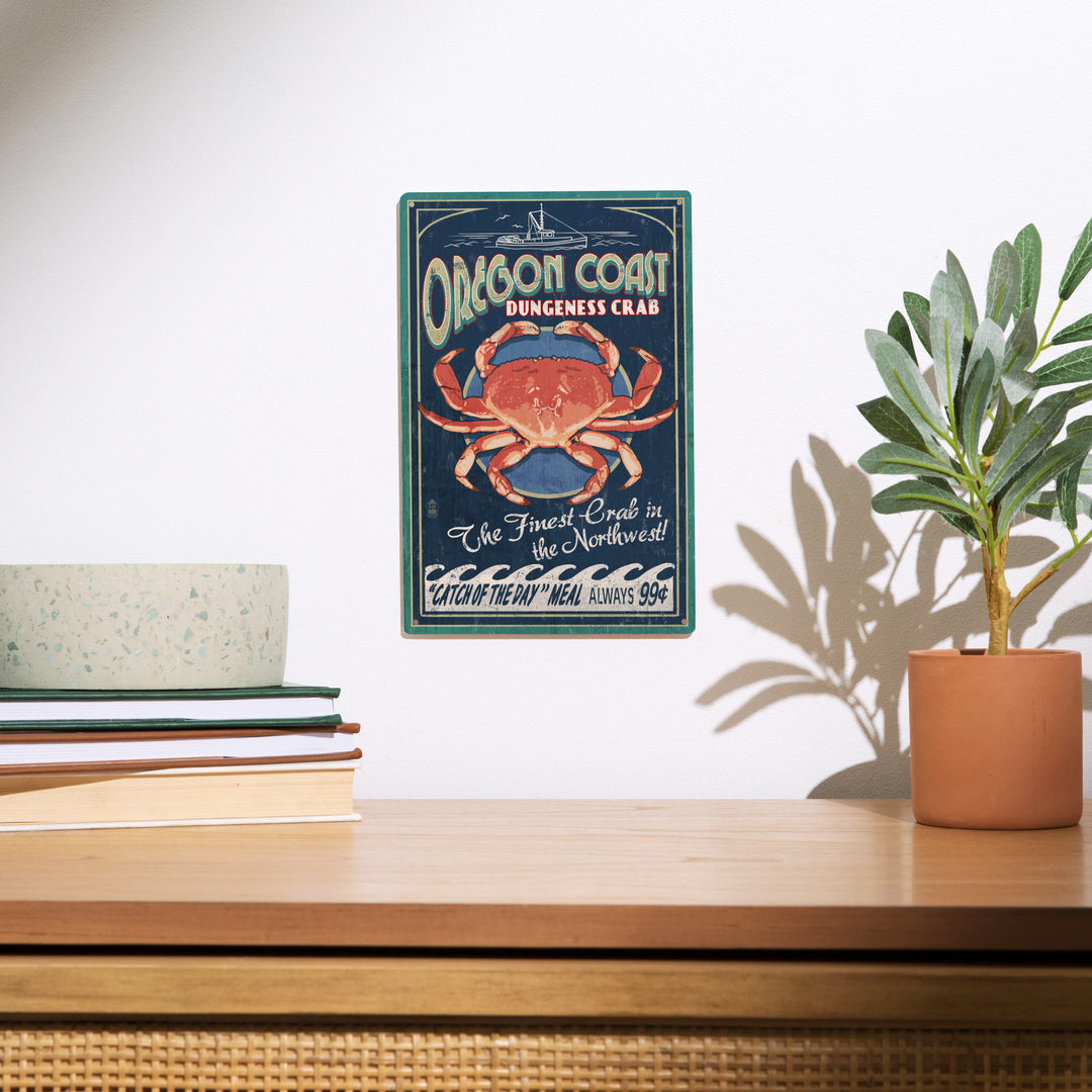 Oregon Coast, Dungeness Crab Vintage Sign, Lantern Press Artwork, Wood Signs and Postcards