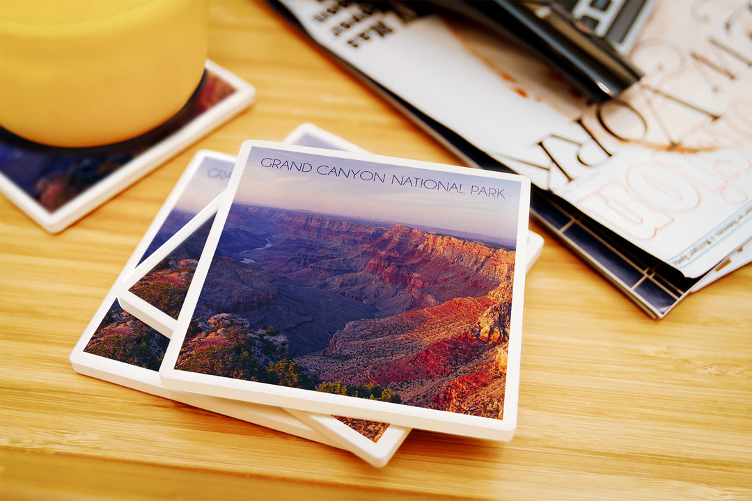 Grand Canyon National Park, Arizona, Watchtower and River at Sunset, Coaster Set