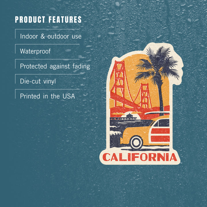 Isla Vista, California, Golden Gate Bridge, Woodblock, Contour, Lantern Press Artwork, Vinyl Sticker