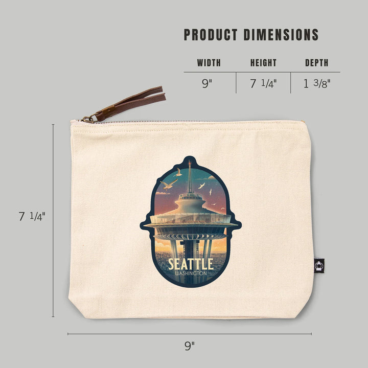 Seattle, Washington, Space Needle, Litho, Organic Cotton Zipper Pouch, Go Bag