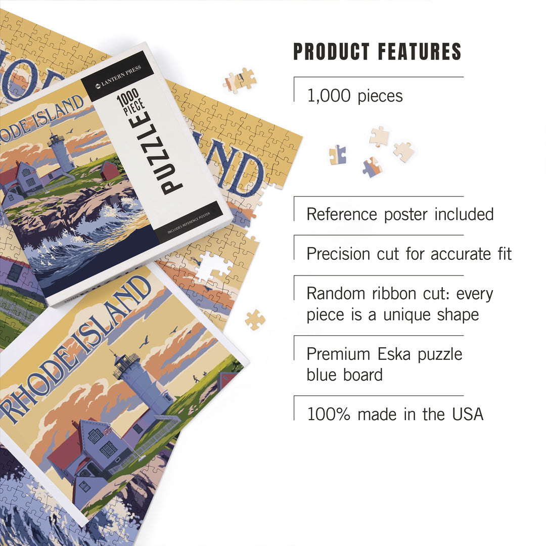 Rhode Island, Painterly, Lighthouse, 1000 Piece Jigsaw Puzzle