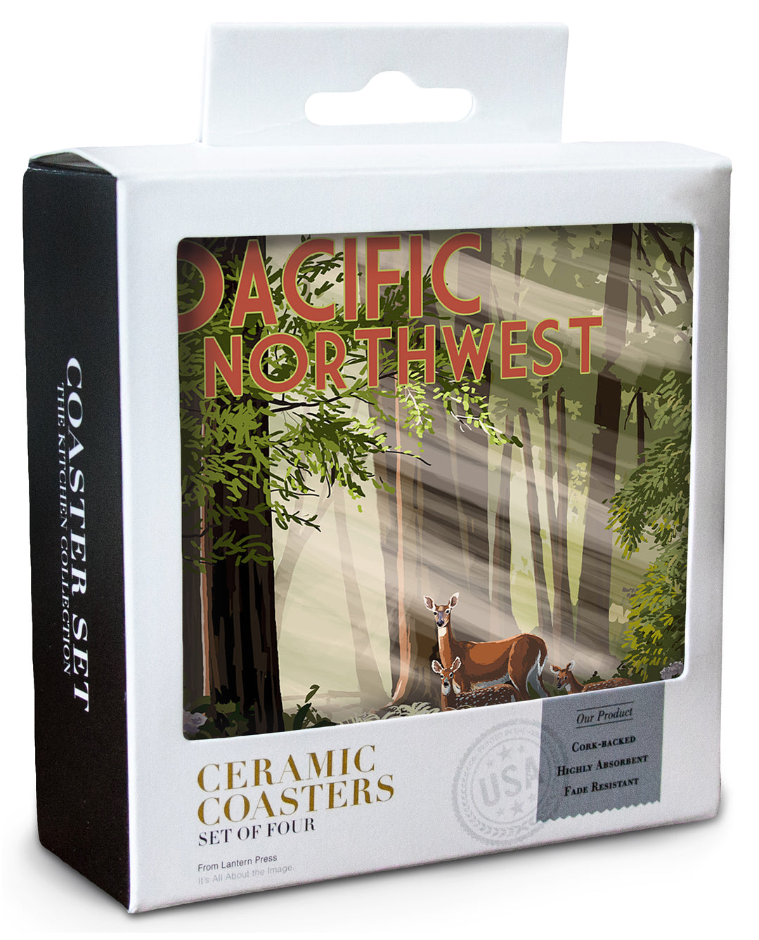 Pacific Northwest, Deer in Forest, Coaster Set
