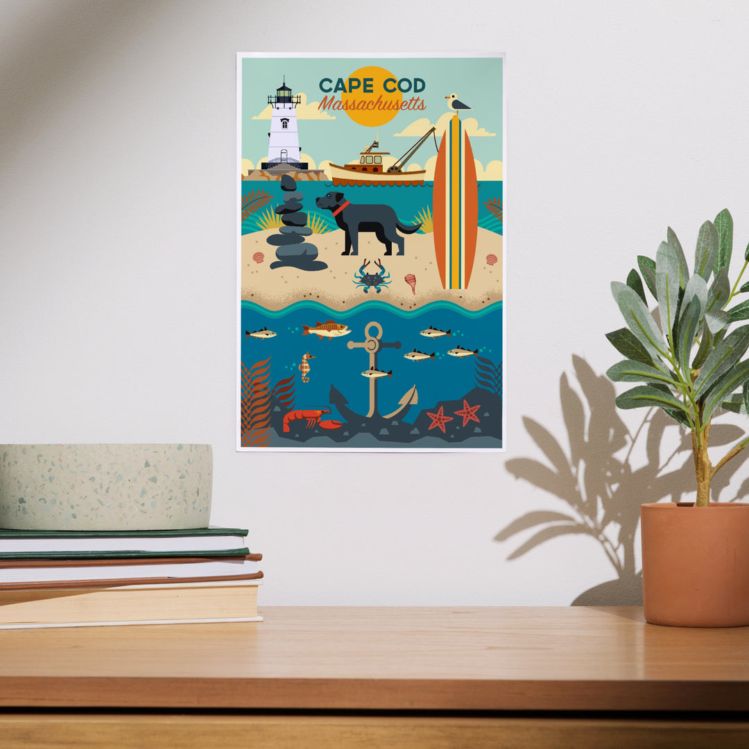 Cape Cod, Massachusetts, Geometric, Beach and Lighthouse, Art & Giclee Prints