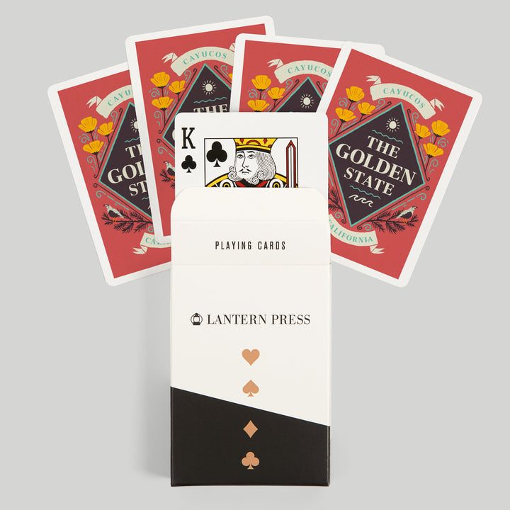 Playing Cards, Cayucos, California, State Motto Crest, State Series, 52 Card Deck with Jokers in Box, Unique Art
