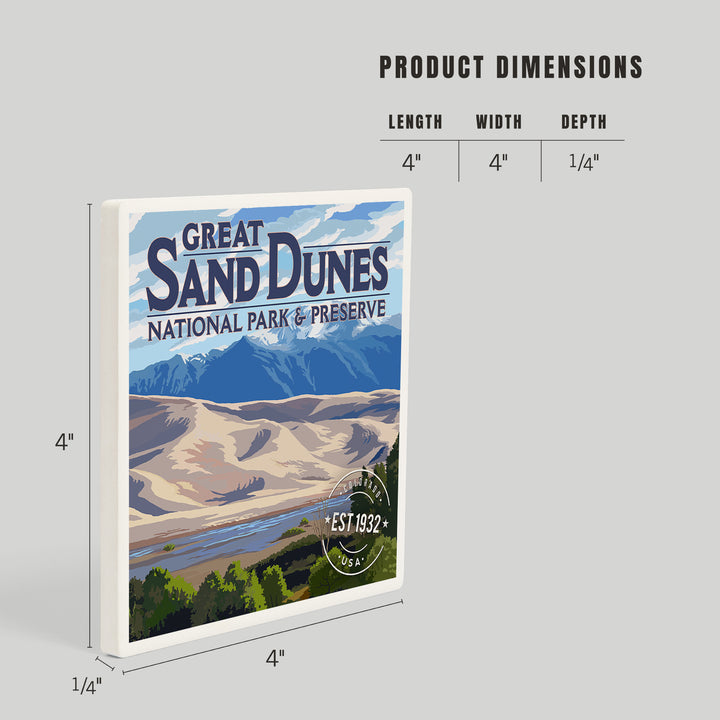 Great Sand Dunes National Park and Preserve, Colorado, Rubber Stamp, Coasters