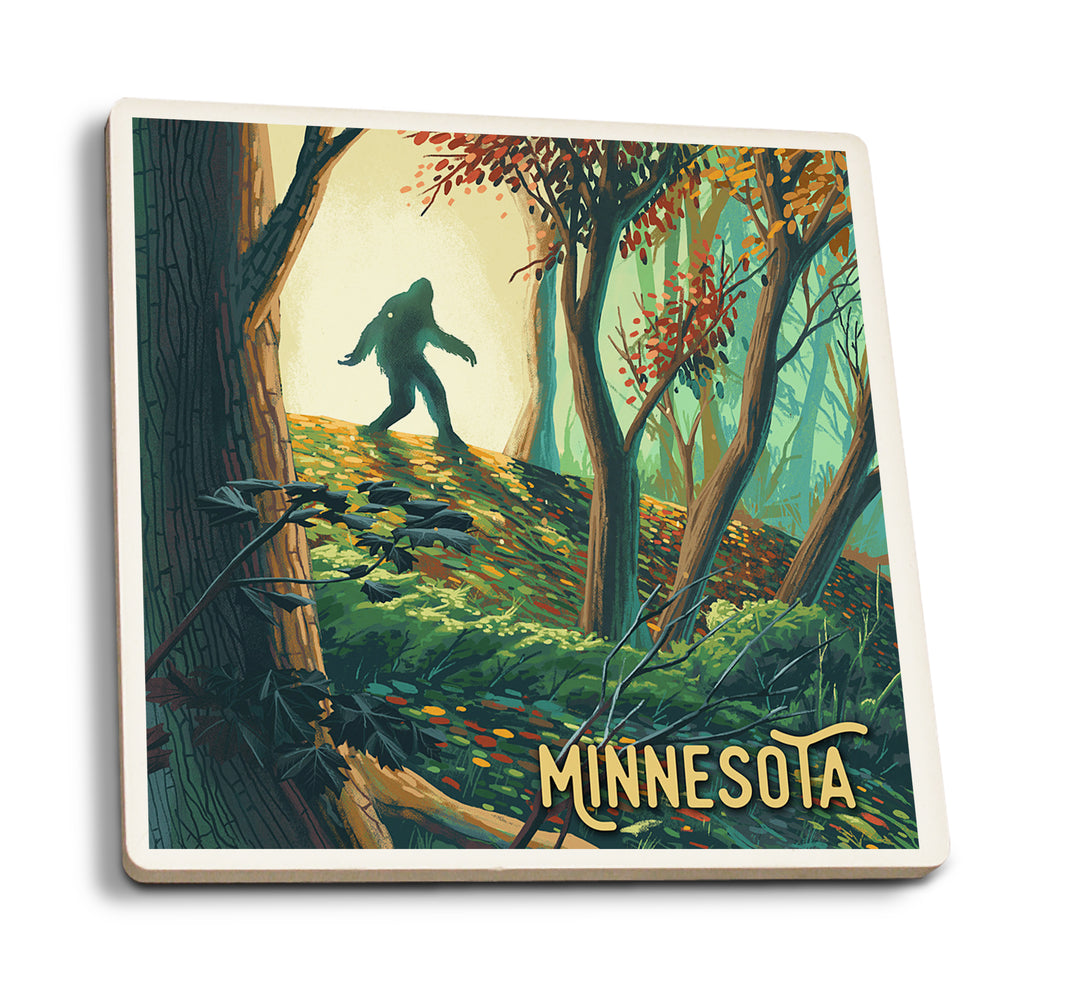 Minnesota, Wanderer, Bigfoot in Forest, Coaster Set