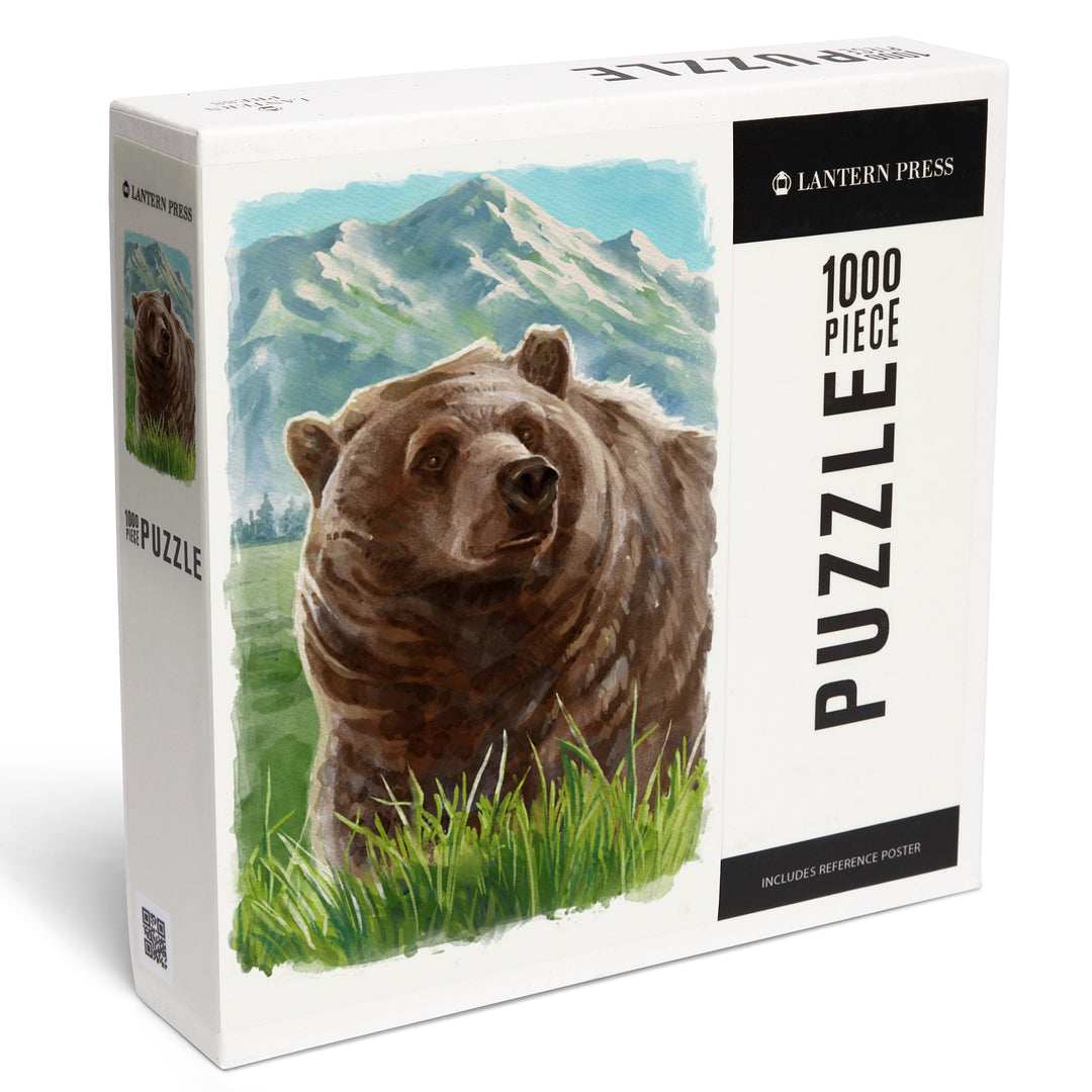 Watercolor Study, Grizzly Bear with Mountain, 1000 Piece Jigsaw Puzzle
