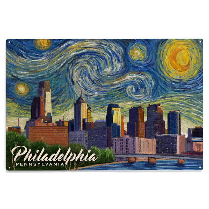 Philadelphia, Pennsylvania, Starry Night City, Wood Sign and Postcards