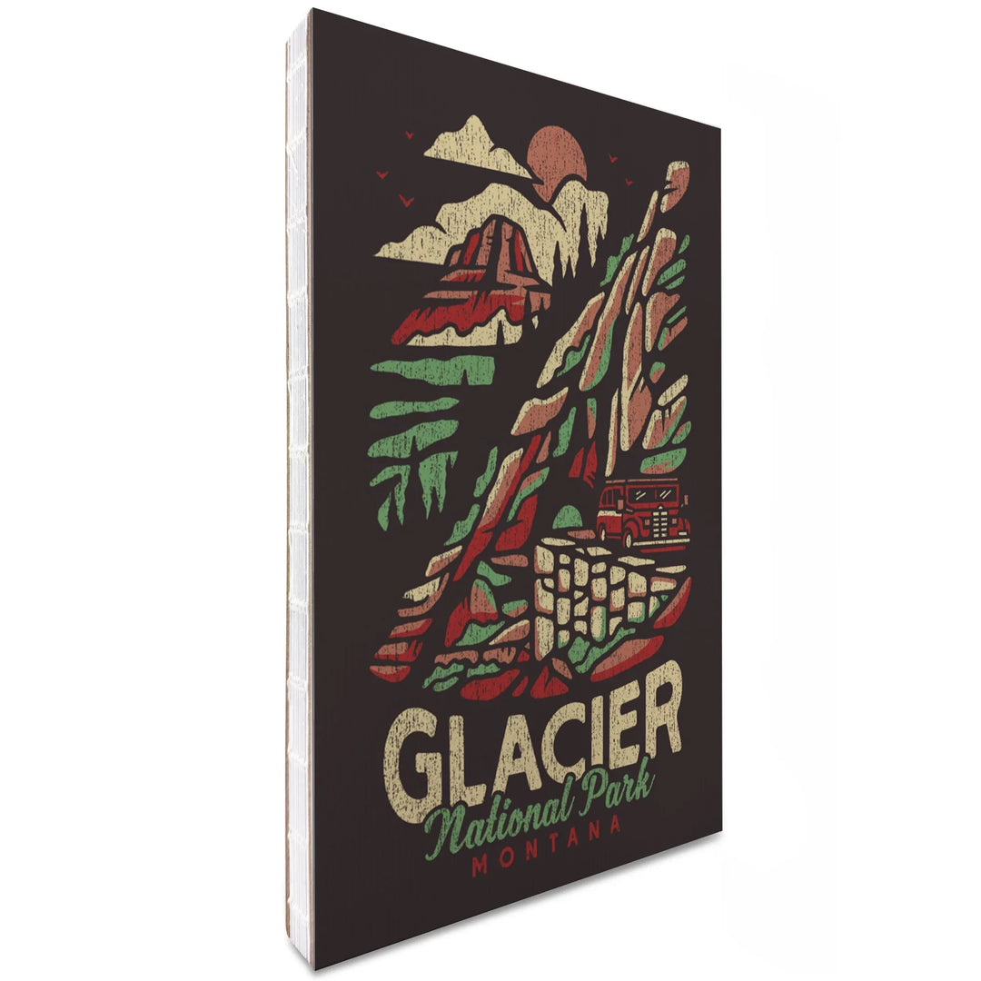 Lined 6x9 Journal, Glacier National Park, Montana, Distressed Vector, Lay Flat, 193 Pages, FSC paper
