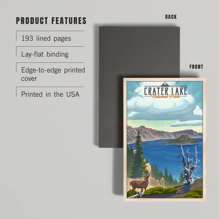 Lined 6x9 Journal, Crater Lake National Park, Lithograph National Park Series, Lay Flat, 193 Pages, FSC paper