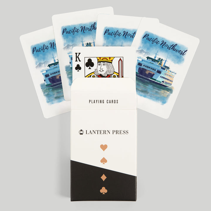 Playing Cards, Pacific Northwest, Ferry, Watercolor, 52 Card Deck with Jokers in Box, Unique Art