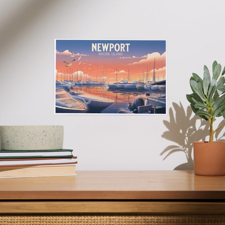 Newport, Rhode Island, Lithograph, Home Sweet Harbor, Boats in Marina, Art & Giclee Prints