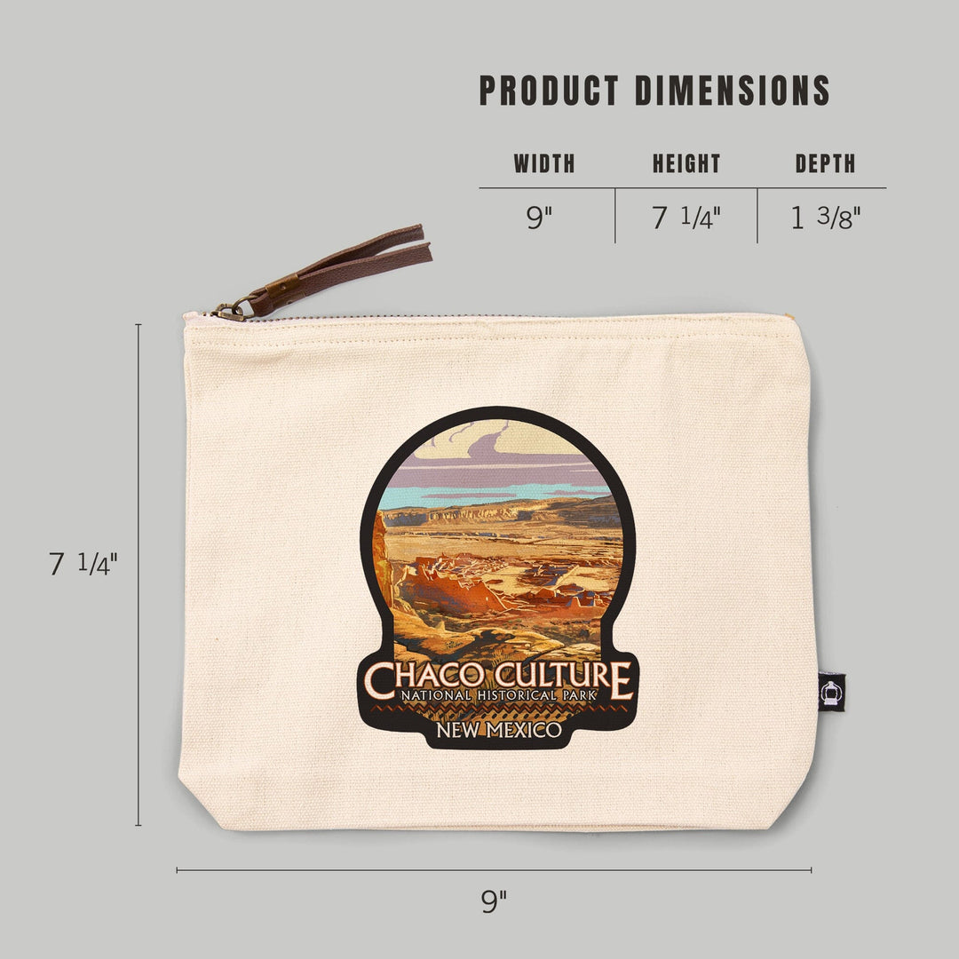 Chaco Culture National Historical Park, New Mexico,, Organic Cotton Zipper Pouch, Go Bag Go Bag Lantern Press 